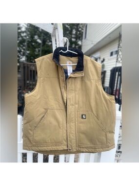 Carhartt Tan Workwear Duck Vest with Black Collar